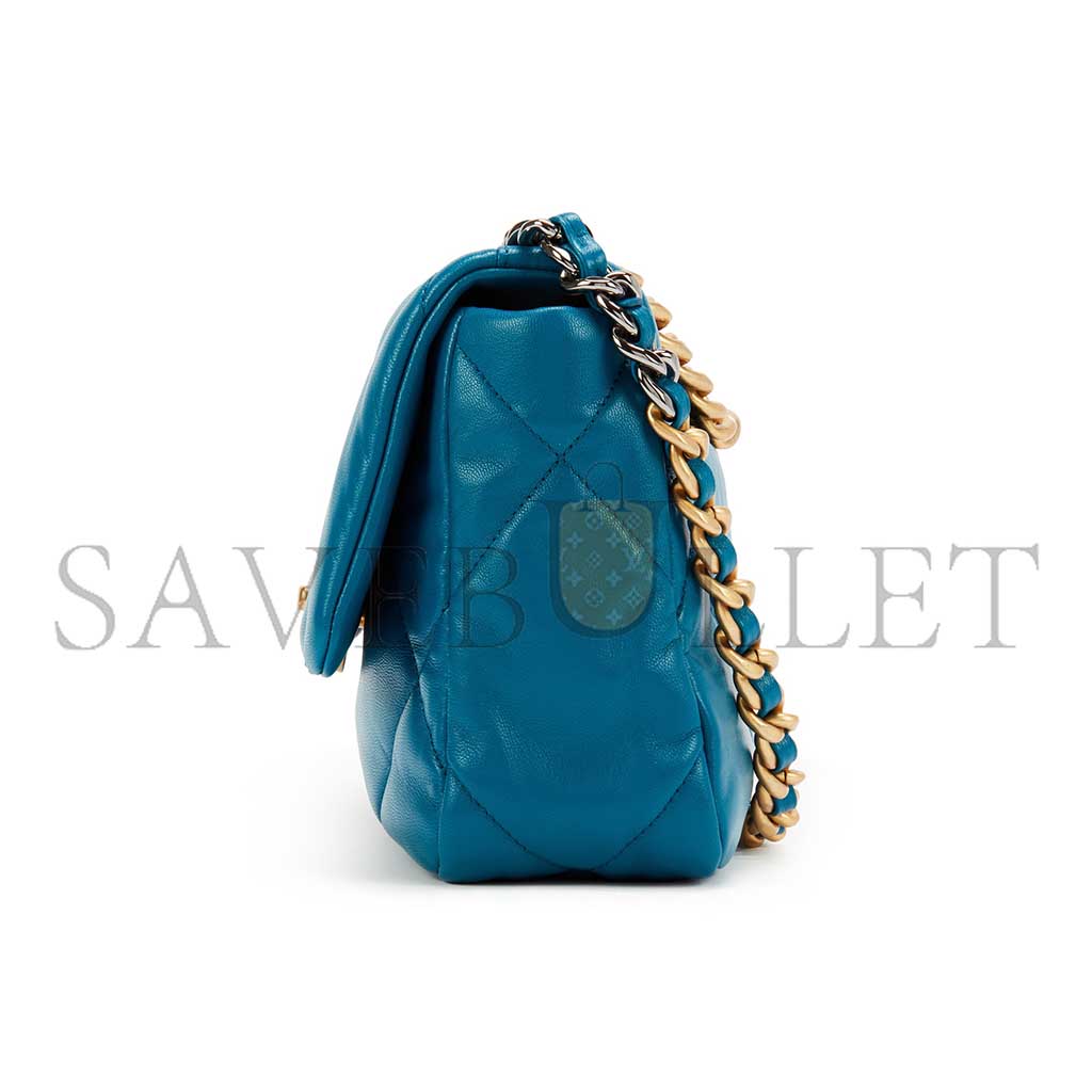 CHANEL 19 FLAP BAG IN TEAL BLUE LAMBSKIN AS1160 (26*16*9cm)